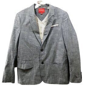 Guess Cotton Blazer Sports Jacket Mens Large‎ L Blue Lightweight Formal 2 Button